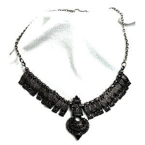 Boho Tribal Statement Necklace Silver Tone Ethnic Bib Pendant Vintage Style
